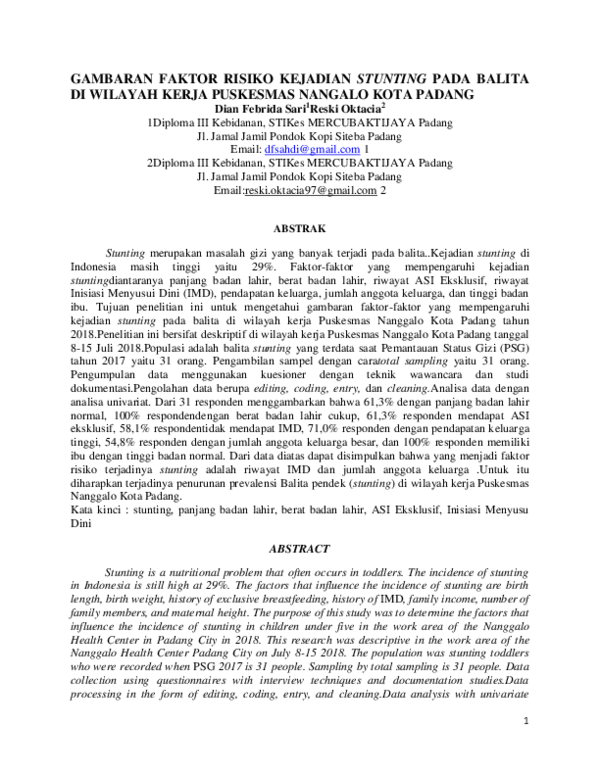 (PDF) Gambaran Faktor Risiko Kejadian Stunting Pada Balita DI Wilayah ...