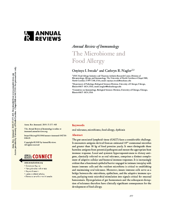 (PDF) Annual Review of Immunology The Microbiome and Food Allergy