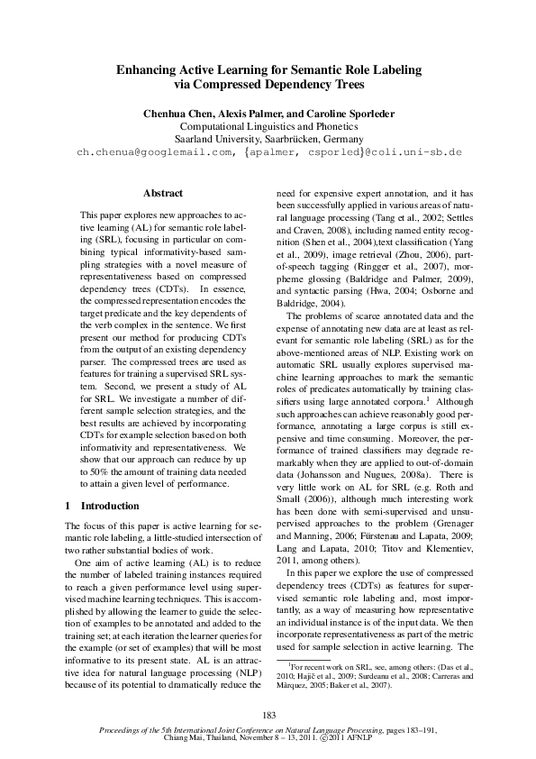 (PDF) Enhancing Active Learning for Semantic Role Labeling via ...