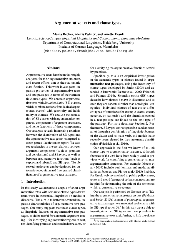 (PDF) Argumentative texts and clause types