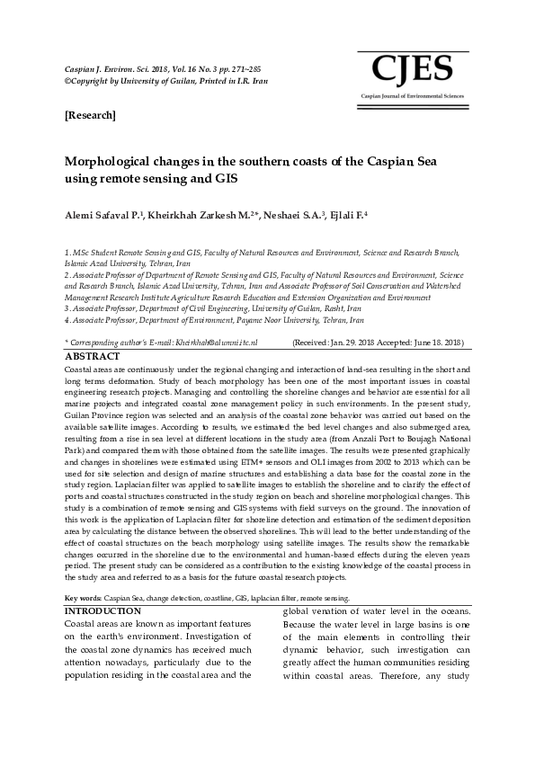 (PDF) Morphological changes in the southern coasts of the Caspian Sea