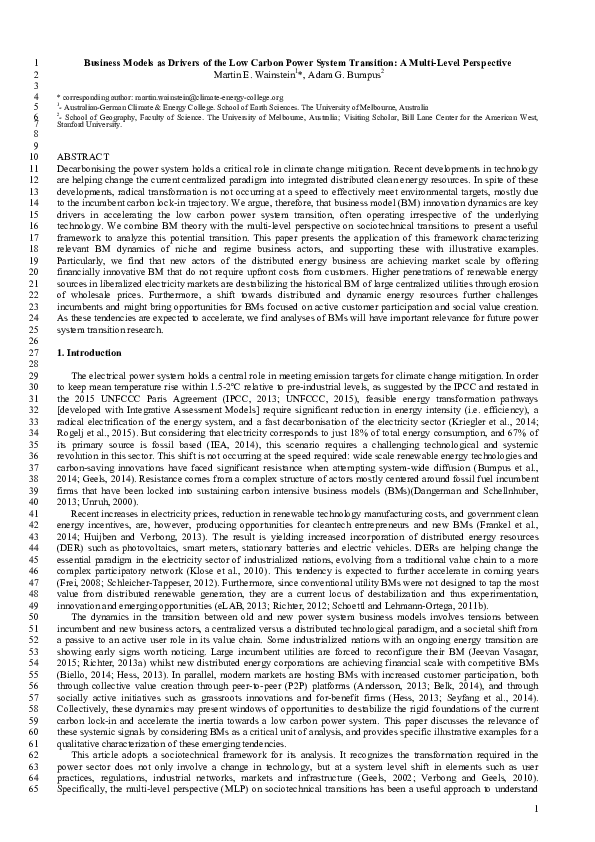 (PDF) Business models as drivers of the low carbon power system ...