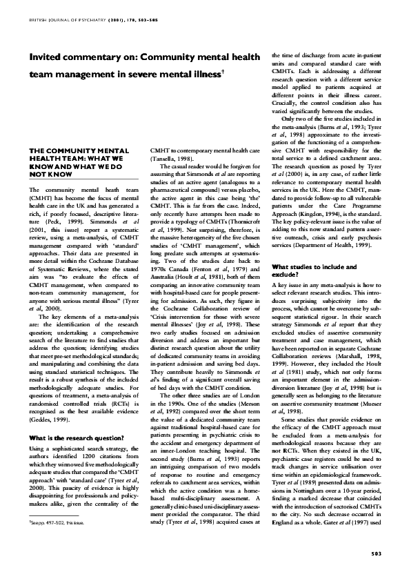 (PDF) Invited commentary on: Community mental health team management in ...