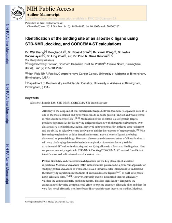 (PDF) Identification of the Binding Site of an Allosteric Ligand Using ...