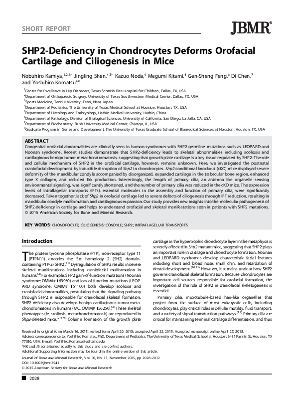 (PDF) SHP2-Deficiency in Chondrocytes Deforms Orofacial Cartilage and ...