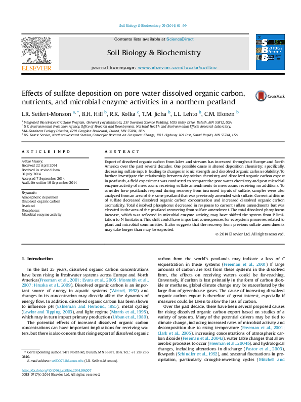 (PDF) Effects of sulfate deposition on pore water dissolved organic ...
