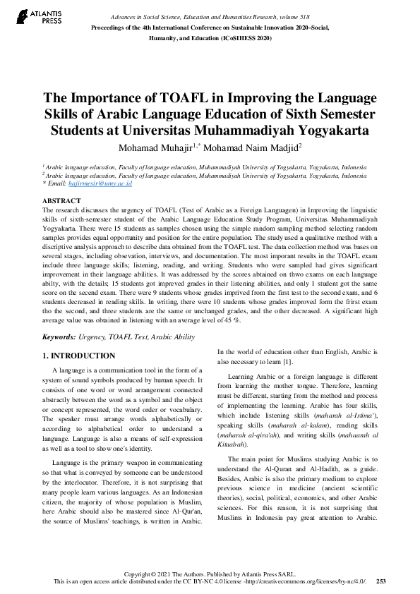 (PDF) The Importance of TOAFL in Improving the Language Skills of ...