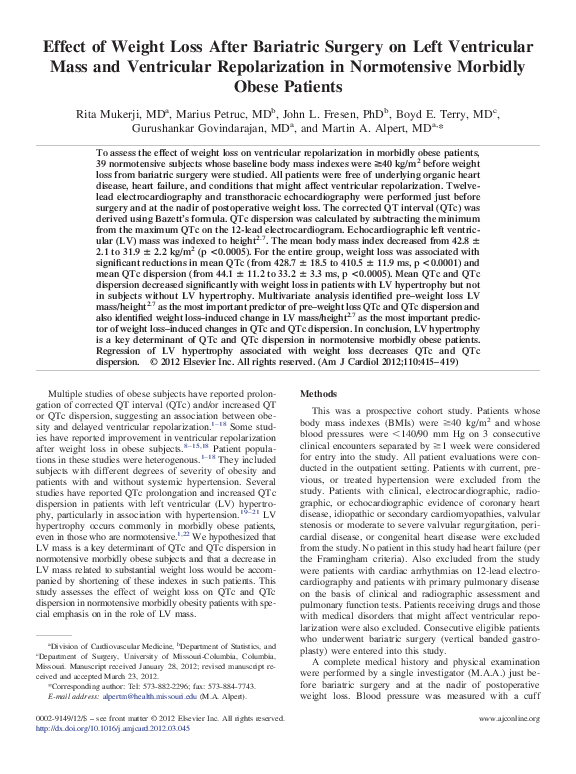 (PDF) Effect of Weight Loss After Bariatric Surgery on Left Ventricular ...