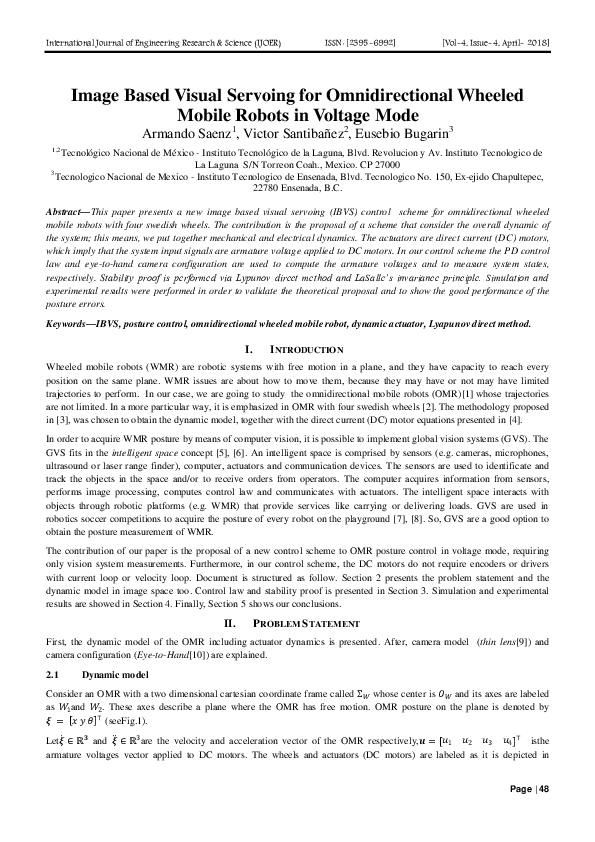 (PDF) Image Based Visual Servoing for Omnidirectional Wheeled Mobile ...