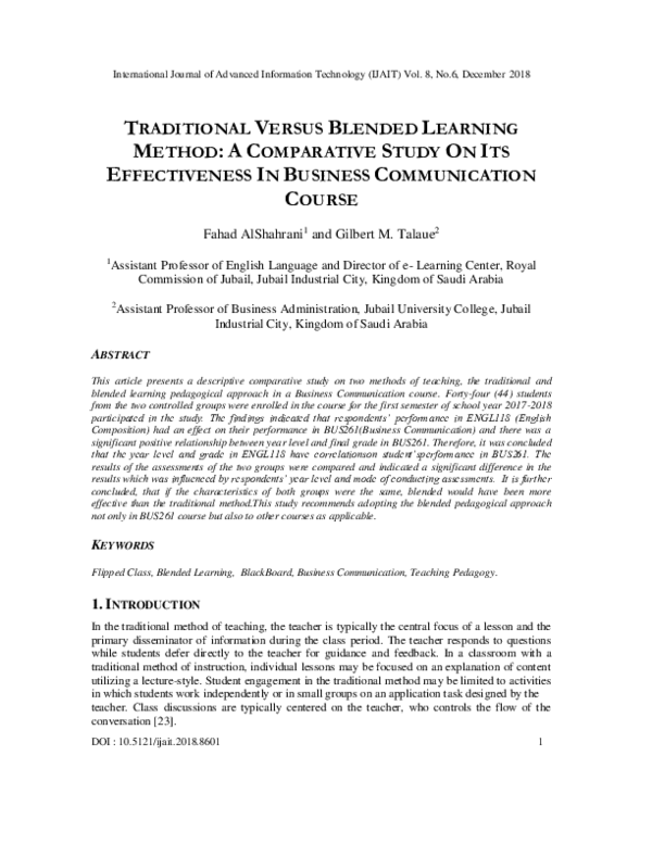 (PDF) Traditional Versus Blended Learning Method: A Comparative Study ...