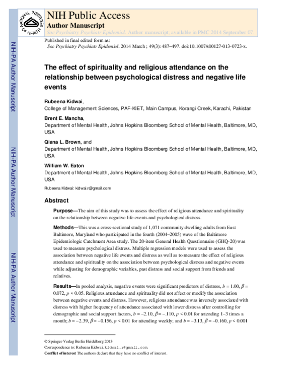 (PDF) The effect of spirituality and religious attendance on the ...