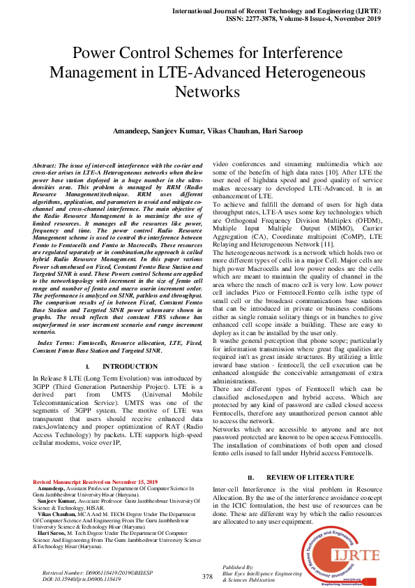 (PDF) Power Control Schemes for Interference Management in LTE-Advanced ...