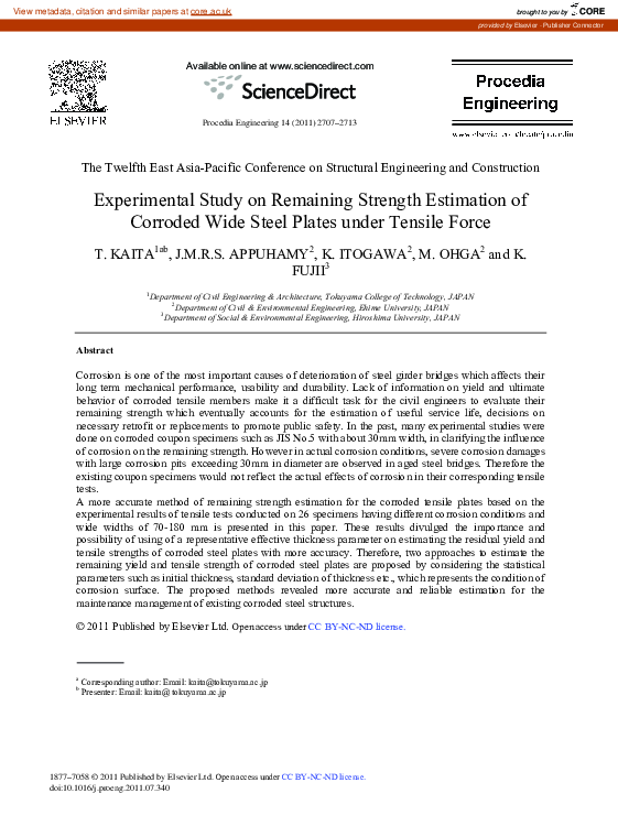 (PDF) Experimental Study on Remaining Strength Estimation of Corroded ...