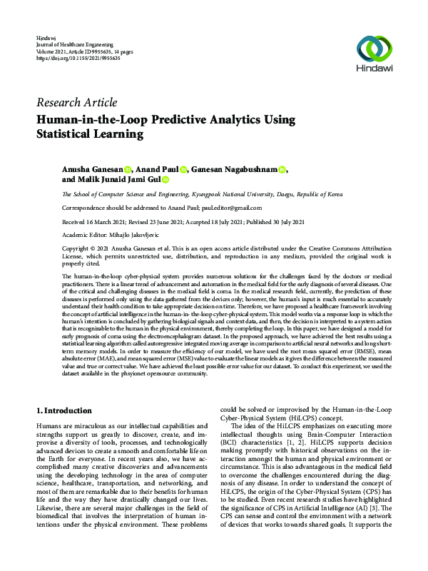(PDF) Human-in-the-Loop Predictive Analytics Using Statistical Learning