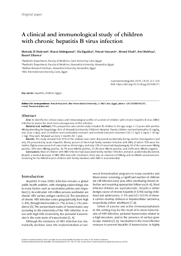 (PDF) A clinical and immunological study of children with chronic ...