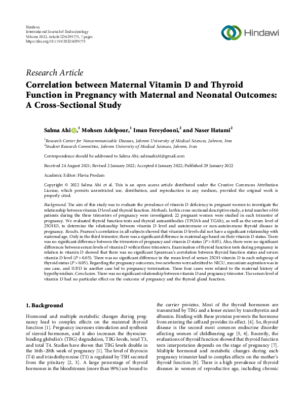 (PDF) Correlation between Maternal Vitamin D and Thyroid Function in ...