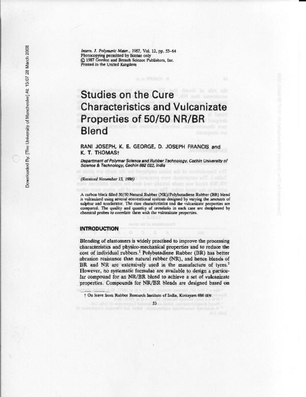 (PDF) Studies on the Cure Characteristics and Vulcanizate Properties of ...