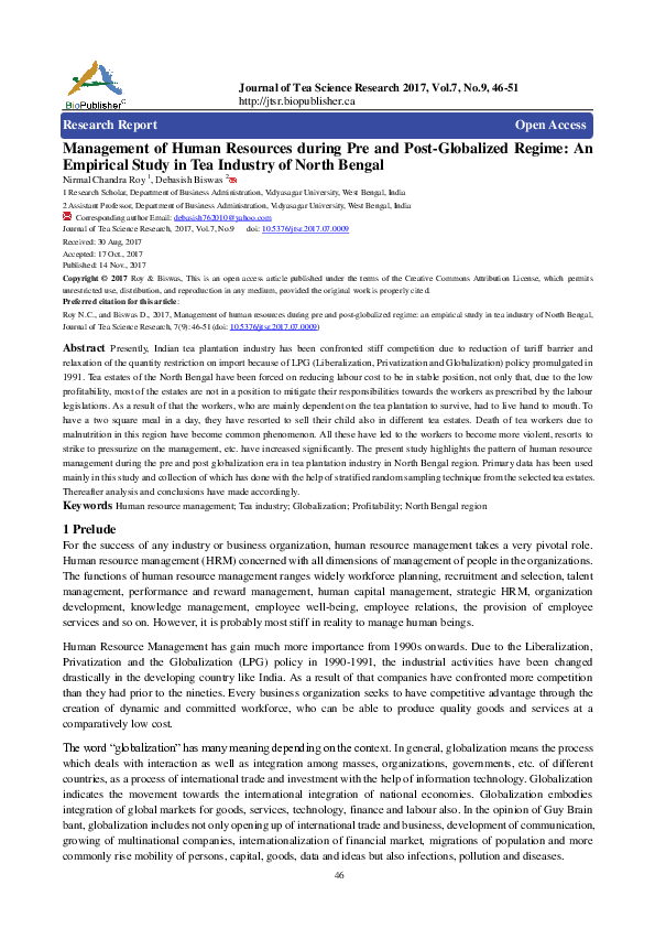 (PDF) Management of Human Resources during Pre and PostGlobalized