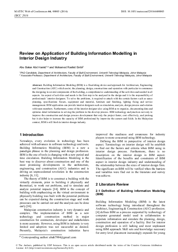 (PDF) Review on Application of Building Information Modelling in ...
