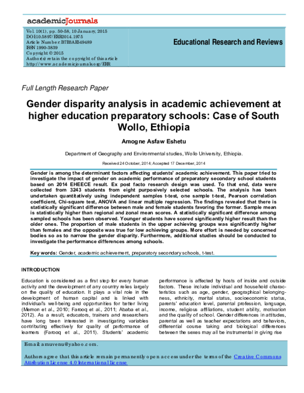 (PDF) Gender disparity analysis in academic achievement at higher ...