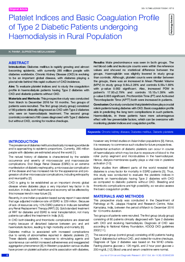 (PDF) Platelet Indices and Basic Coagulation Profile of Type 2 Diabetic ...