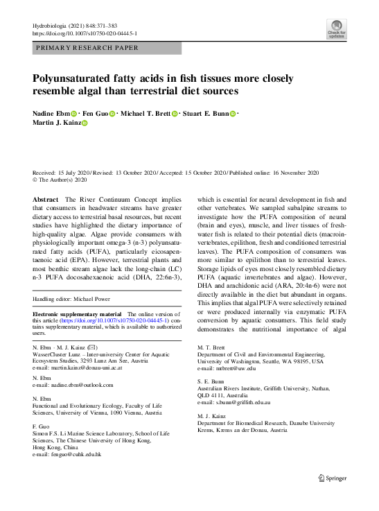(PDF) Polyunsaturated fatty acids in fish tissues more closely resemble ...
