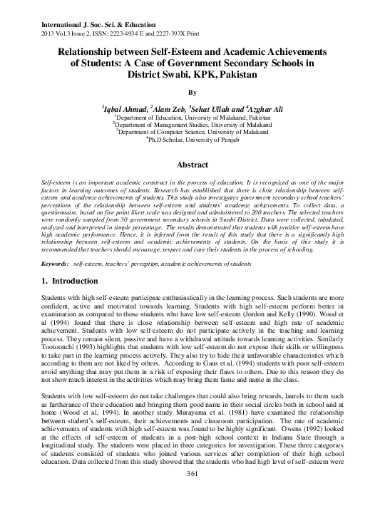 (PDF) Relationship between Self-Esteem and Academic Achievements of ...