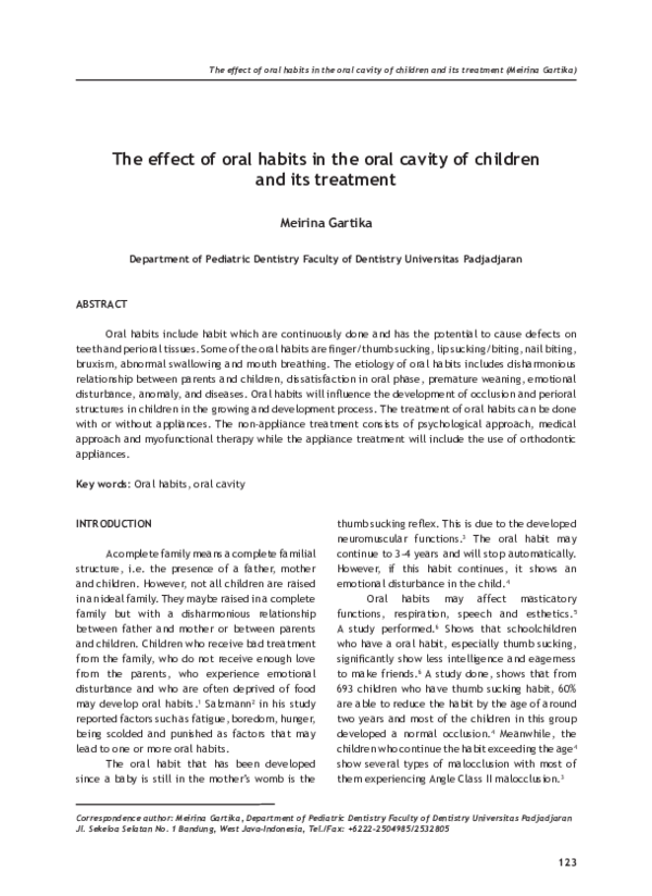 (PDF) The effect of oral habits in the oral cavity of children and its ...