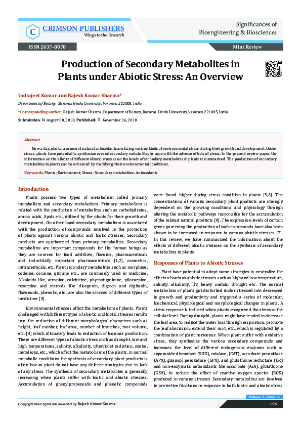 (PDF) Production of Secondary Metabolites in Plants under Abiotic ...