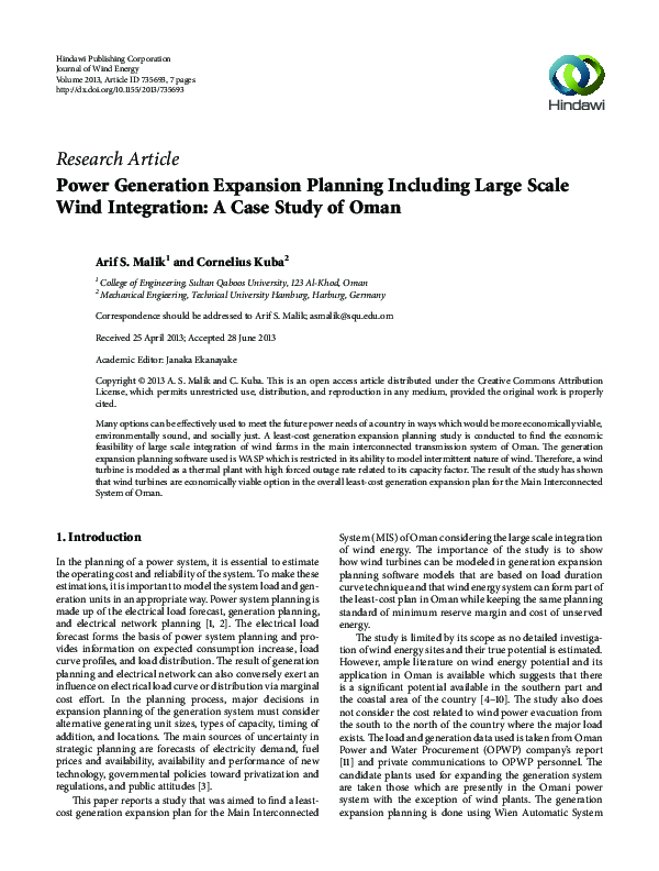 (PDF) Power Generation Expansion Planning Including Large Scale Wind ...