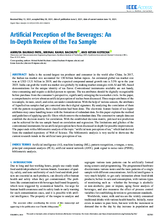 (PDF) Artificial Perception of the Beverages: An In-Depth Review of the ...