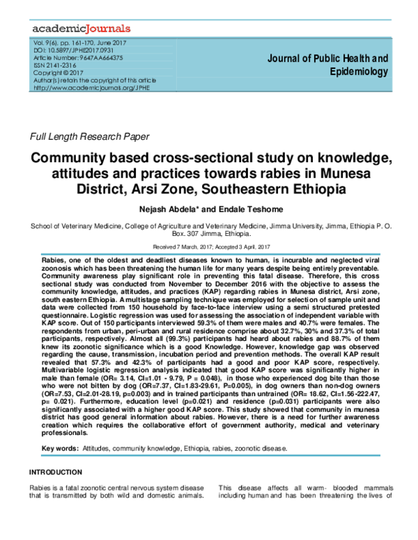 (PDF) Community based cross-sectional study on knowledge, attitudes and ...