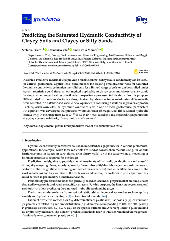 (PDF) Predicting the Saturated Hydraulic Conductivity of Clayey Soils ...