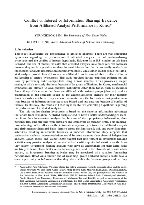 (PDF) Conflict of Interest or Information Sharing? Evidence from ...