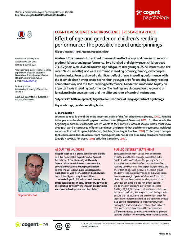 (PDF) Effect of age and gender on children’s reading performance: The ...