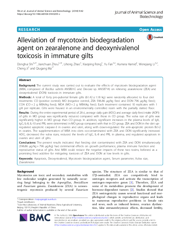 (PDF) Alleviation of mycotoxin biodegradation agent on zearalenone and ...