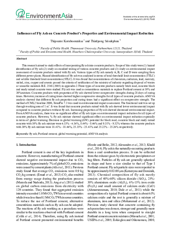 (PDF) Influences of Fly Ash on Concrete Product's Properties and ...