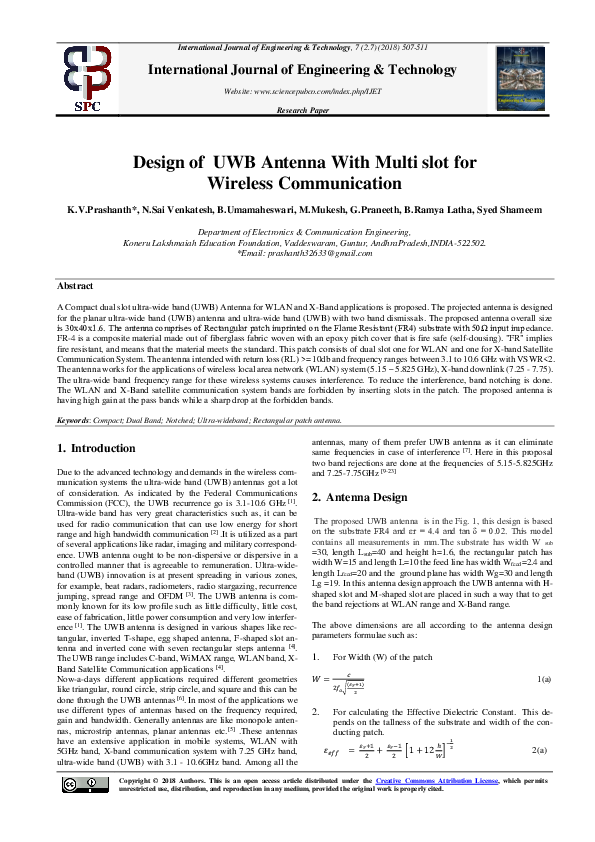 (PDF) Design of UWB Antenna With Multi slot for Wireless Communication