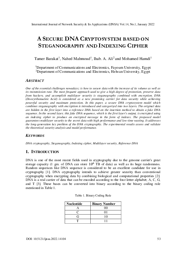 (PDF) A Secure DNA Cryptosystem based on Steganography and Indexing Cipher