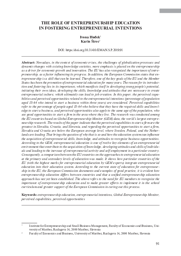 (PDF) The Role of Entreprenurship Education in Fostering ...