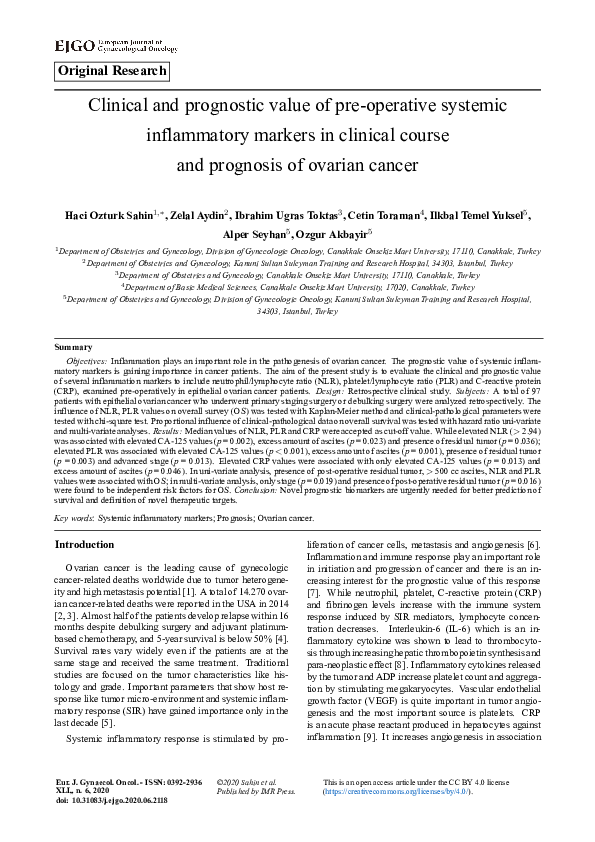 (PDF) Clinical and prognostic value of pre-operative systemic ...