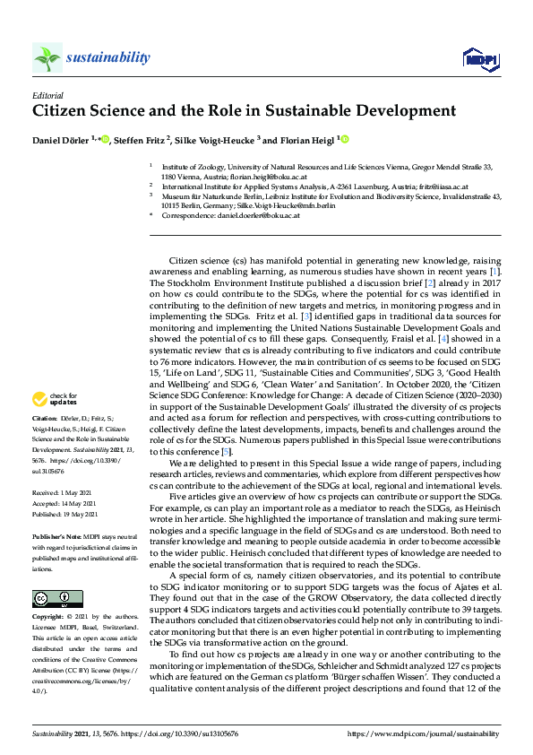 (PDF) Citizen Science and the Role in Sustainable Development