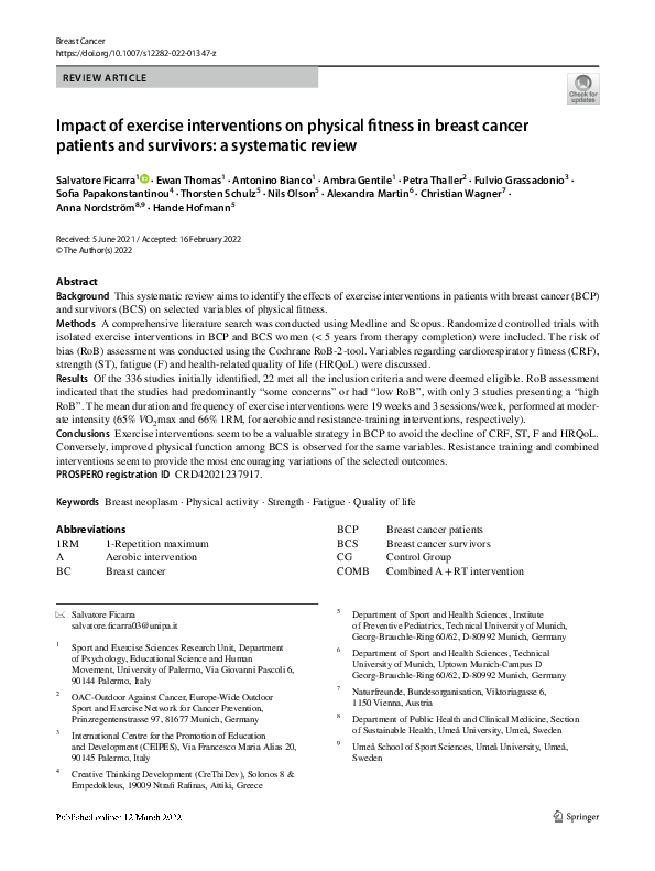 (PDF) Impact of exercise interventions on physical fitness in breast ...