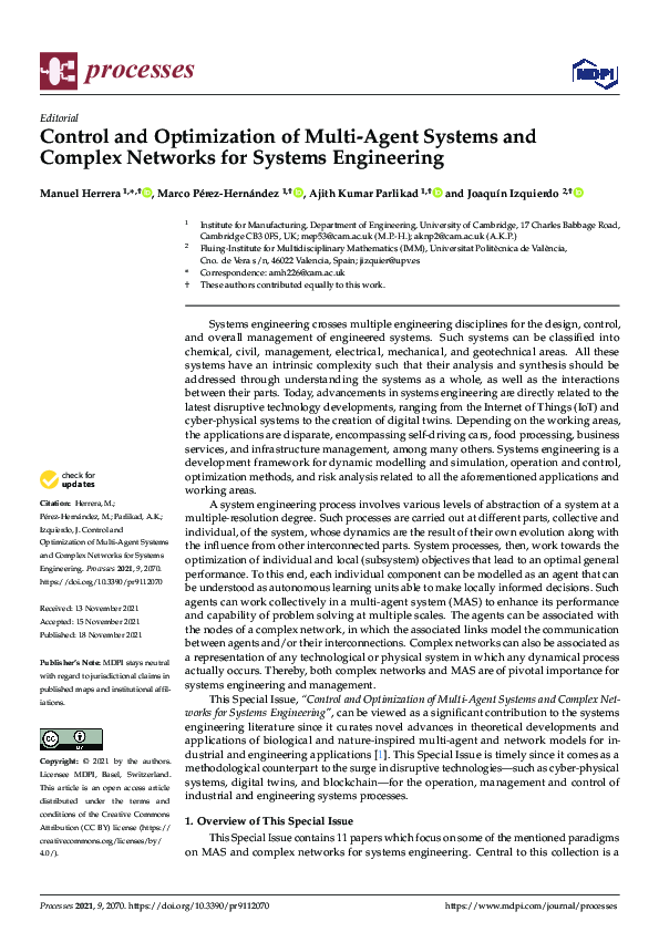 (PDF) Control and Optimization of Multi-Agent Systems and Complex ...
