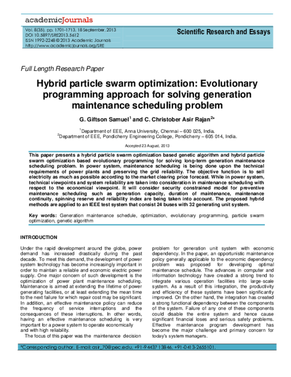 (PDF) Hybrid particle swarm optimization: Evolutionary programming ...