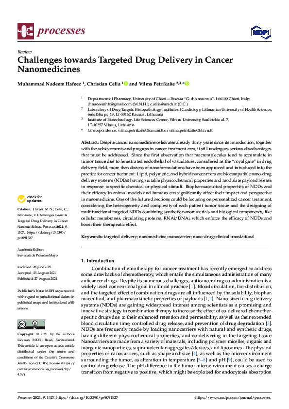 (PDF) Challenges towards Targeted Drug Delivery in Cancer Nanomedicines