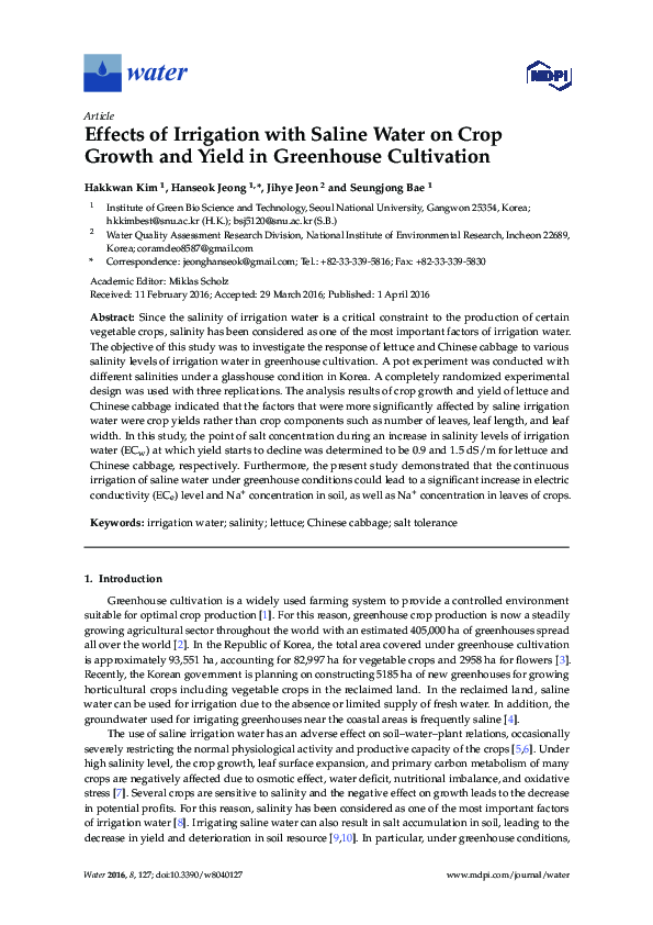 (PDF) Effects of Irrigation with Saline Water on Crop Growth and Yield ...