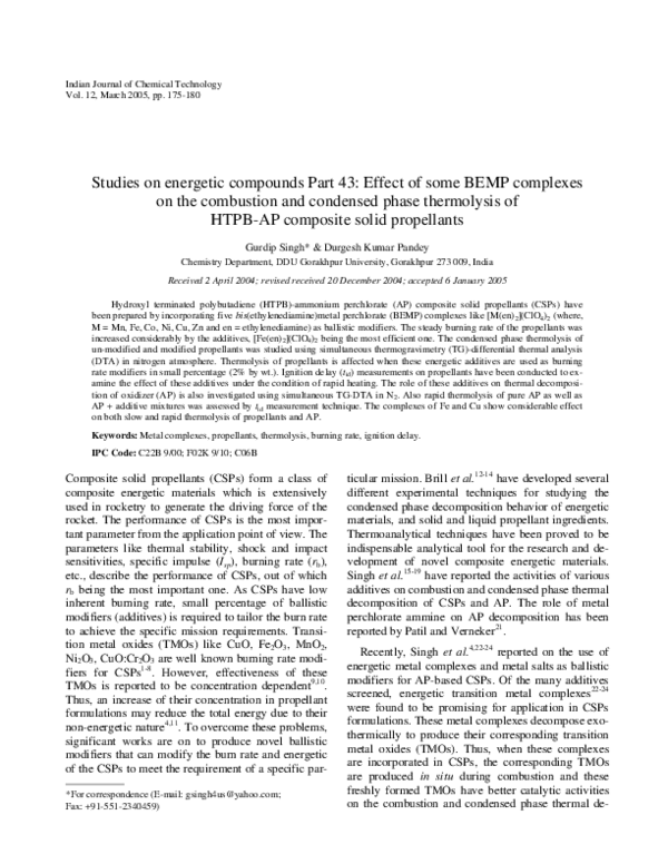 (PDF) Studies on Energetic Compounds, Part 43: “Effect of Some BEMP ...