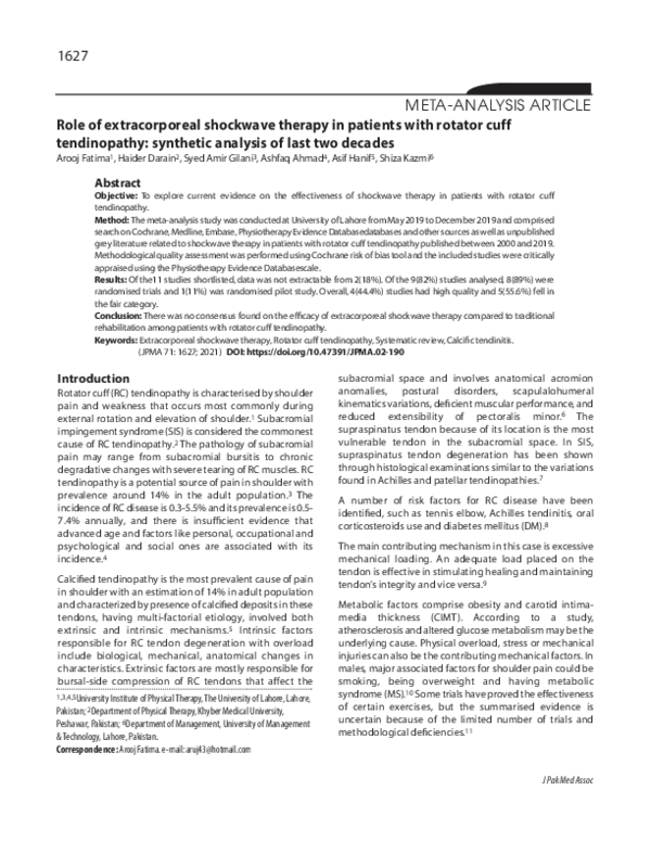 (PDF) Role of extracorporeal shockwave therapy in patients with rotator ...