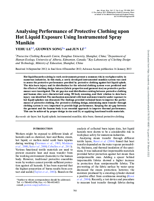 (PDF) Analysing Performance of Protective Clothing upon Hot Liquid ...